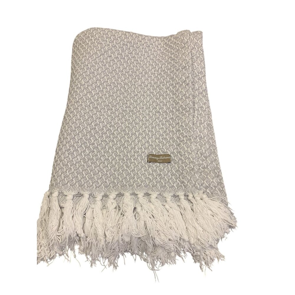 Tommy Bahama Knit Woven Cozy Throw Blanket With Fringe Gray 44" X 54"